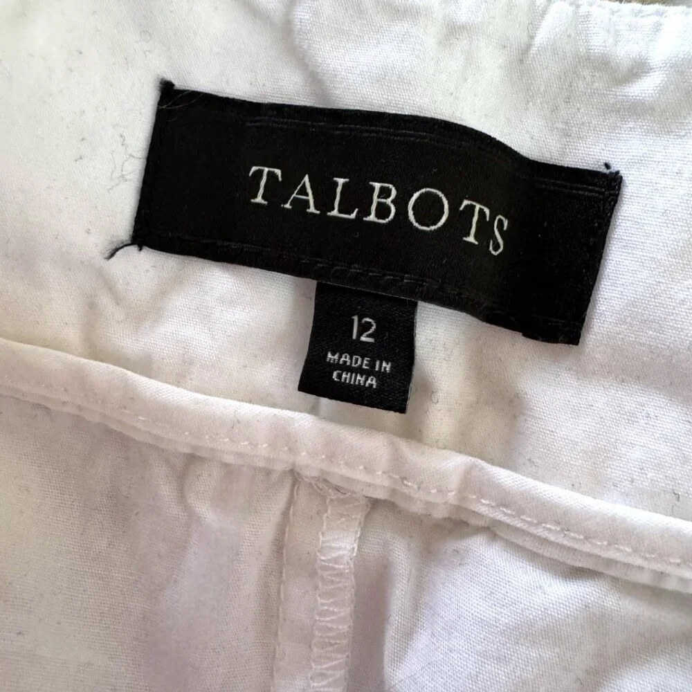 TALBOTS Women's White Eyelet Embroidered Ruffle Lined Side Zipper Cotton Size 12